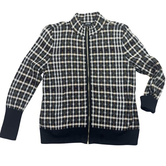 Jones New York full-zip jacket, likely a plaid tweed knit Womens Medium Bomber - Picture 2 of 12